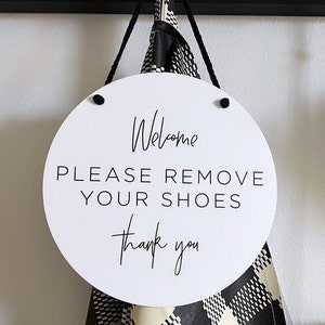 Shoes Off Sign - Please Removes Shoes - Welcome Door Sign - No Shoes Sign - Acrylic Hanging Door Sign | Business and Home Sign