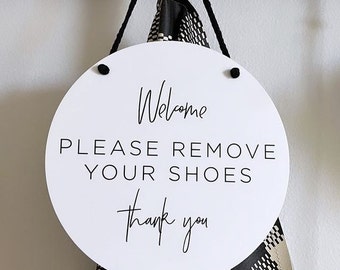 Shoes Off Sign - Please Removes Shoes - Welcome Door Sign - No Shoes Sign - Acrylic Hanging Door Sign | Business and Home Sign
