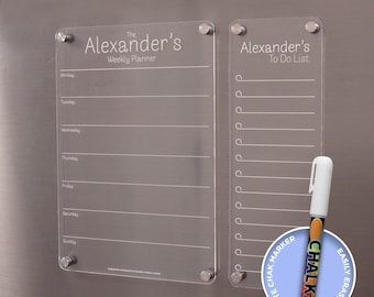 Fridge Acrylic Planner - WHITE UV Print - Clear Acrylic Whiteboard Calendar - Family Organiser - COMBO - Shopping List