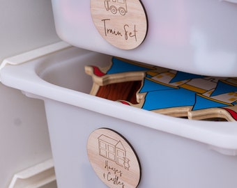 Personalised IKEA Trofast Wooden Toy Labels with Images - Labels for Toy Box - Tags Timber Toy Storage Images Playroom Organisation