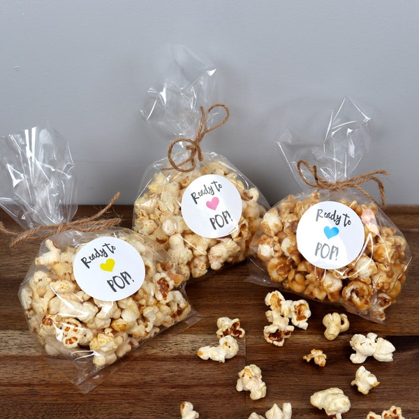 Baby shower stickers, ready to pop round stickers for baby shower popcorn favours - Personalised baby shower stickers custom