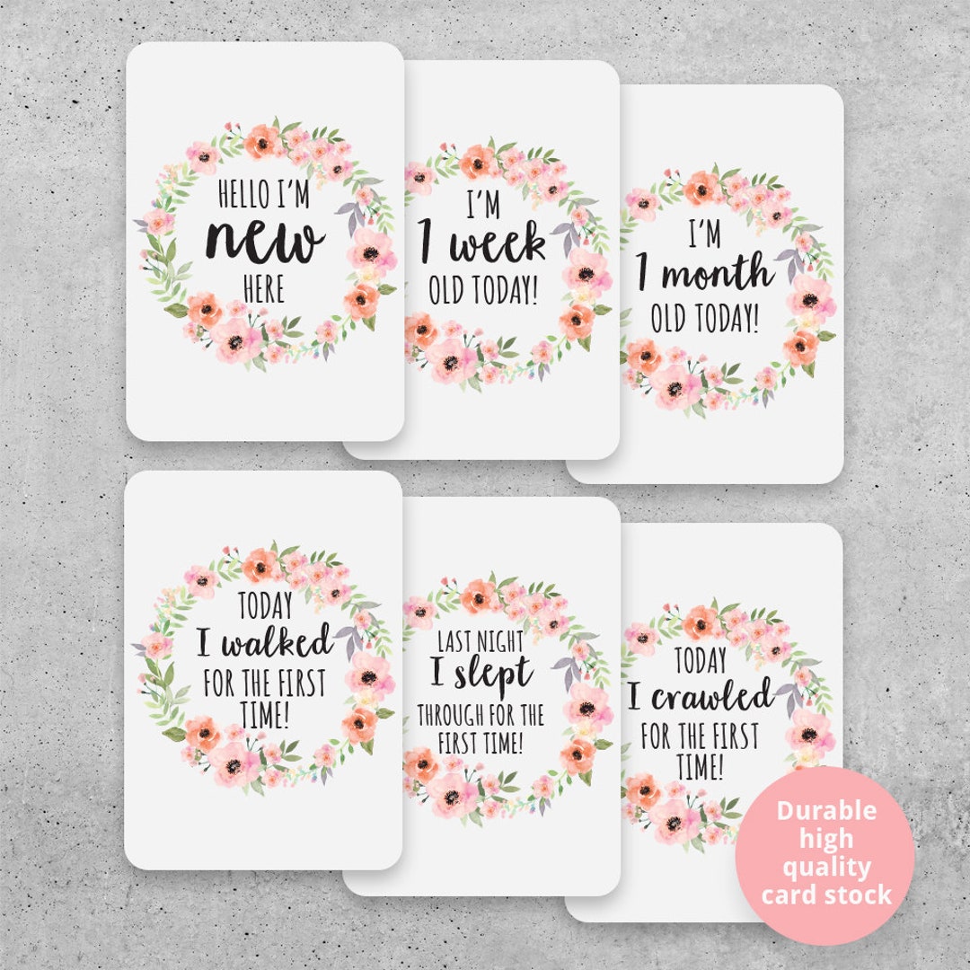 Floral Wreath, Printed Milestone Cards Wreath Baby set of 26 Cards Baby ...