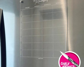Custom A3 Portrait Weekly Family Fridge Acrylic Planner - WHITE UV Print - Custom Family Names Organiser - Clear Acrylic Whiteboard Calendar