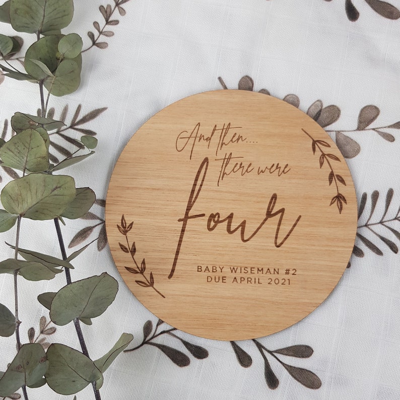 Then there was..pregnancy announcement plaque Baby announcement Wooden Milestones disc Baby Shower Gift Baby Name Plaque image 9