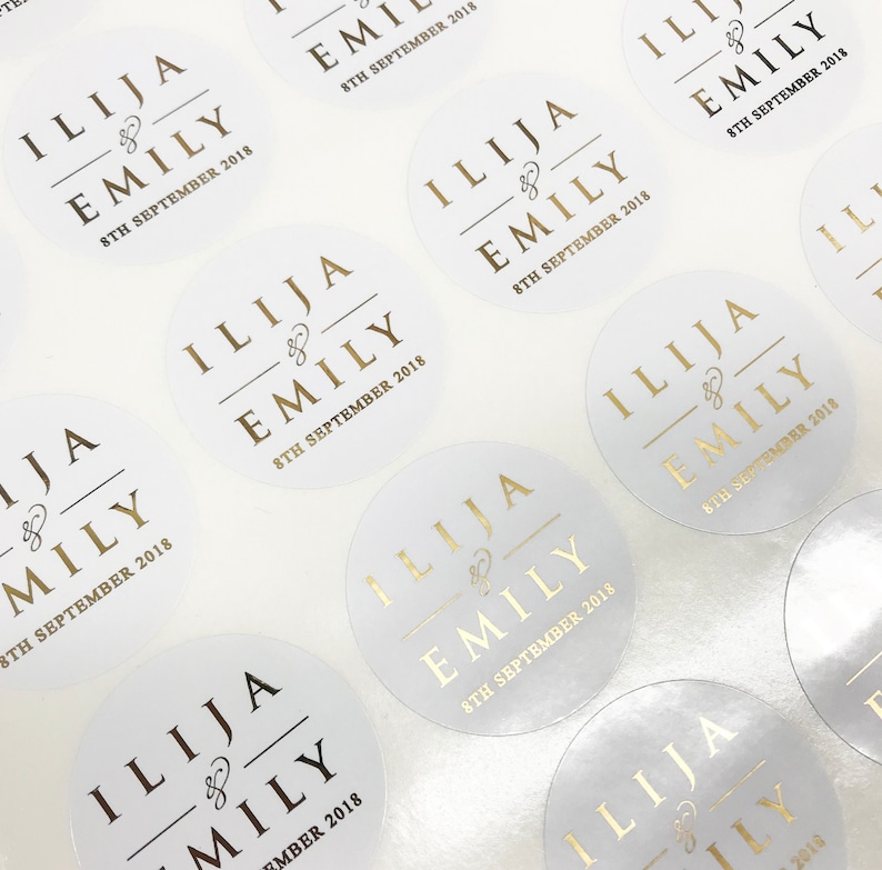 Round Gold Foil Stickers for wedding invites Personalised wedding stickers, round stickers, wedding favor, candle favours, rose gold image 7