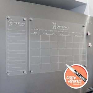 A3 Monthly Magnetic Fridge Acrylic Planner - WHITE UV Print ORIGINAL Design - Clear Acrylic Whiteboard Calendar - Family Organiser