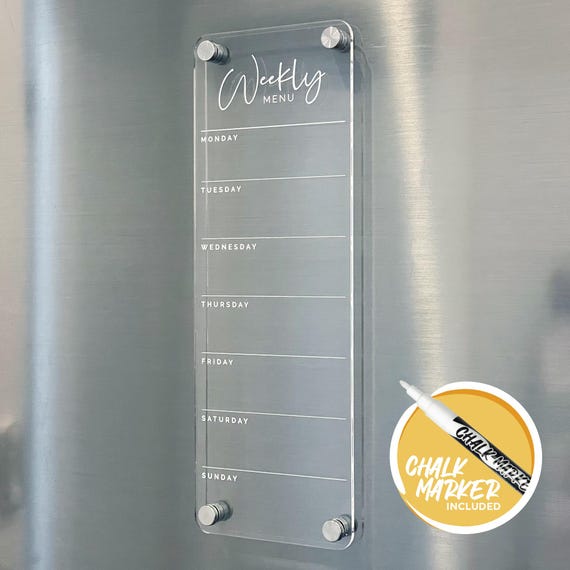 Personalized Acrylic Fridge Weekly Menu Board | WHITE UV Print
