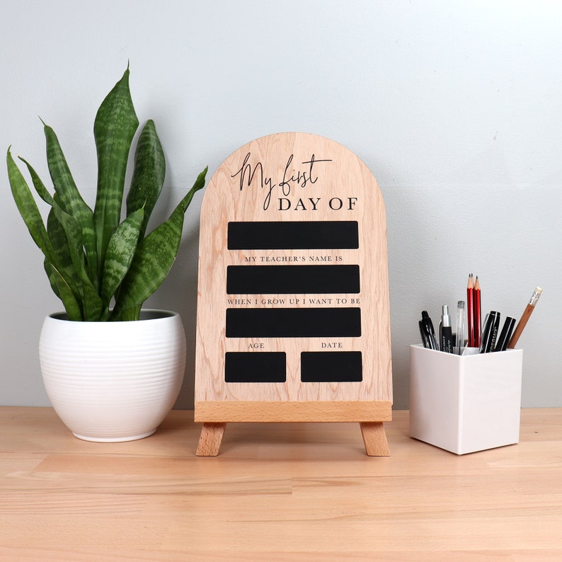 My first day of school photo prop on easel. Cute kids photo prop for back to school.