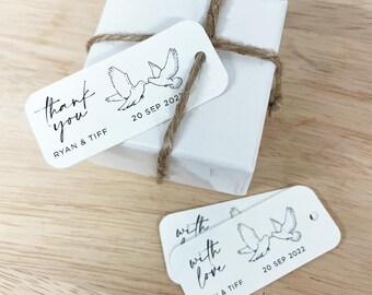 Etiquetas personalizadas de agradecimiento para regalos de boda / Etiquetas colgantes para recuerdos de boda con diseño de paloma