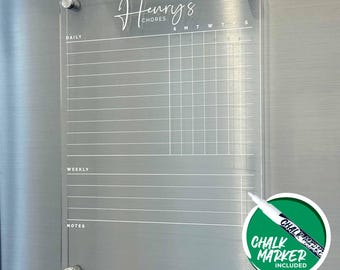 Custom Clear Acrylic Fridge Chore Chart Planner | Chore Tracker with Notes Section