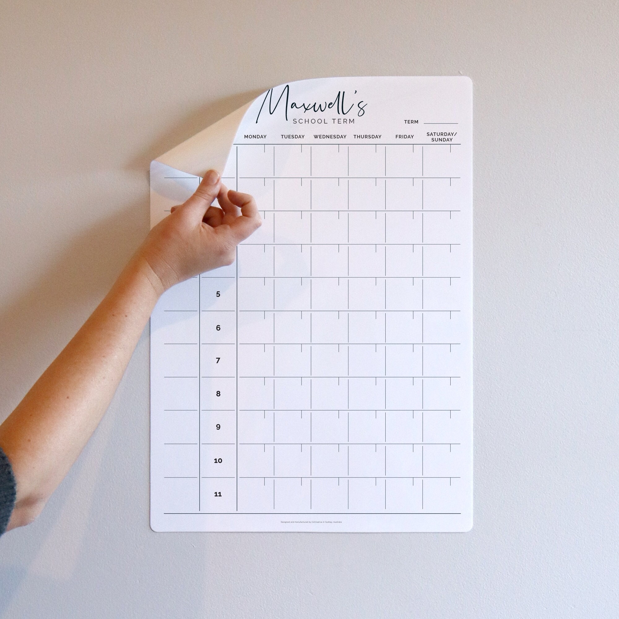 REMOVABLE Custom School Term Planner - Whiteboard Calendar -  Family School Organiser - Childrens Organiser - Homework Planner