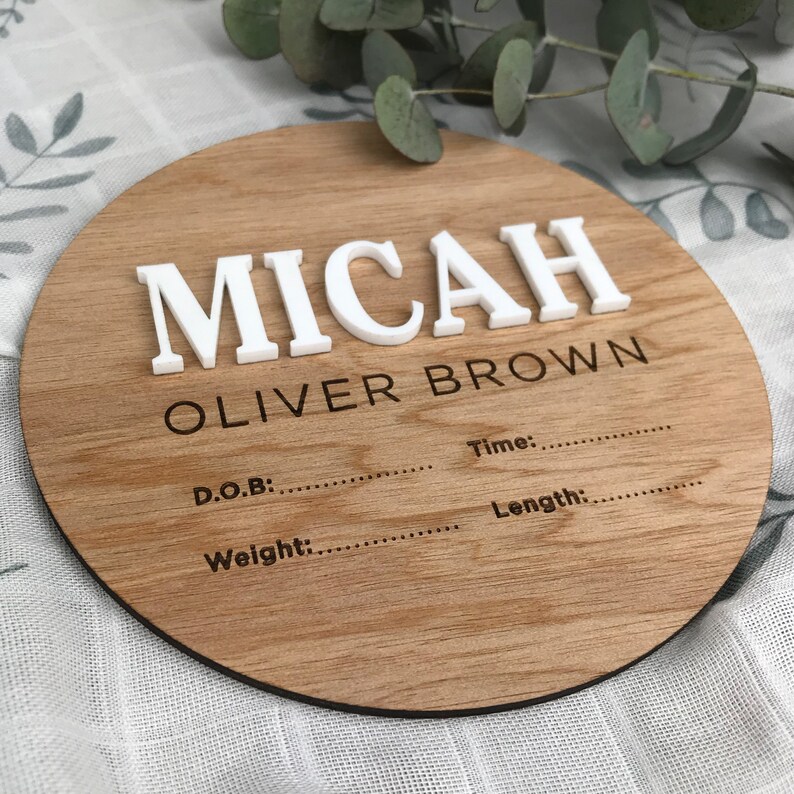 Baby Name Announcement Disc Personalised Baby Plaque Etsy