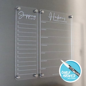 Wöchentlicher Kühlschrank Acryl Planer - WEISSER Druck ORIGINAL Design - Acryl Whiteboard Kalender - Familien Organizer - Einkaufslisten Kombi
