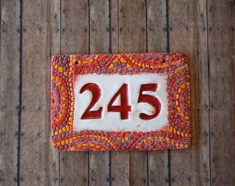 Red Mosaic Look personalized House Number Sign / Home Address Sign / House number / House number plaque / wall hanging / House Numbers.