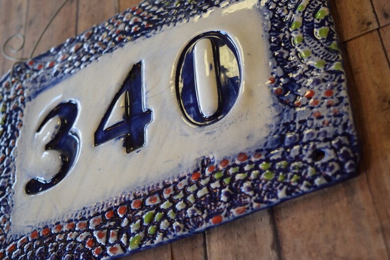 Personalized Navy or Cobalt Blue Mosaic Border Address Sign or Etsy