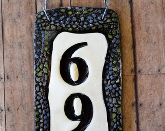 BLACK Mosaic Look Hand Made Black House Number Sign / Home Address Sign / House number / House number plaque / wall hanging / House Numbers.