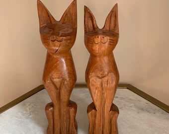 Statue De Chat Bois Etsy