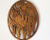 Vintage Copper Cast Iron Iris Design Hot Trivet, Serving Pot, Plant Stand.