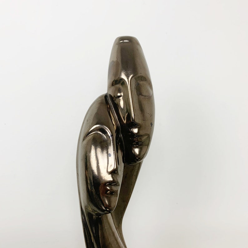 Vintage Love Couple Faces Mid Century Modern Sculpture Bronze image 1