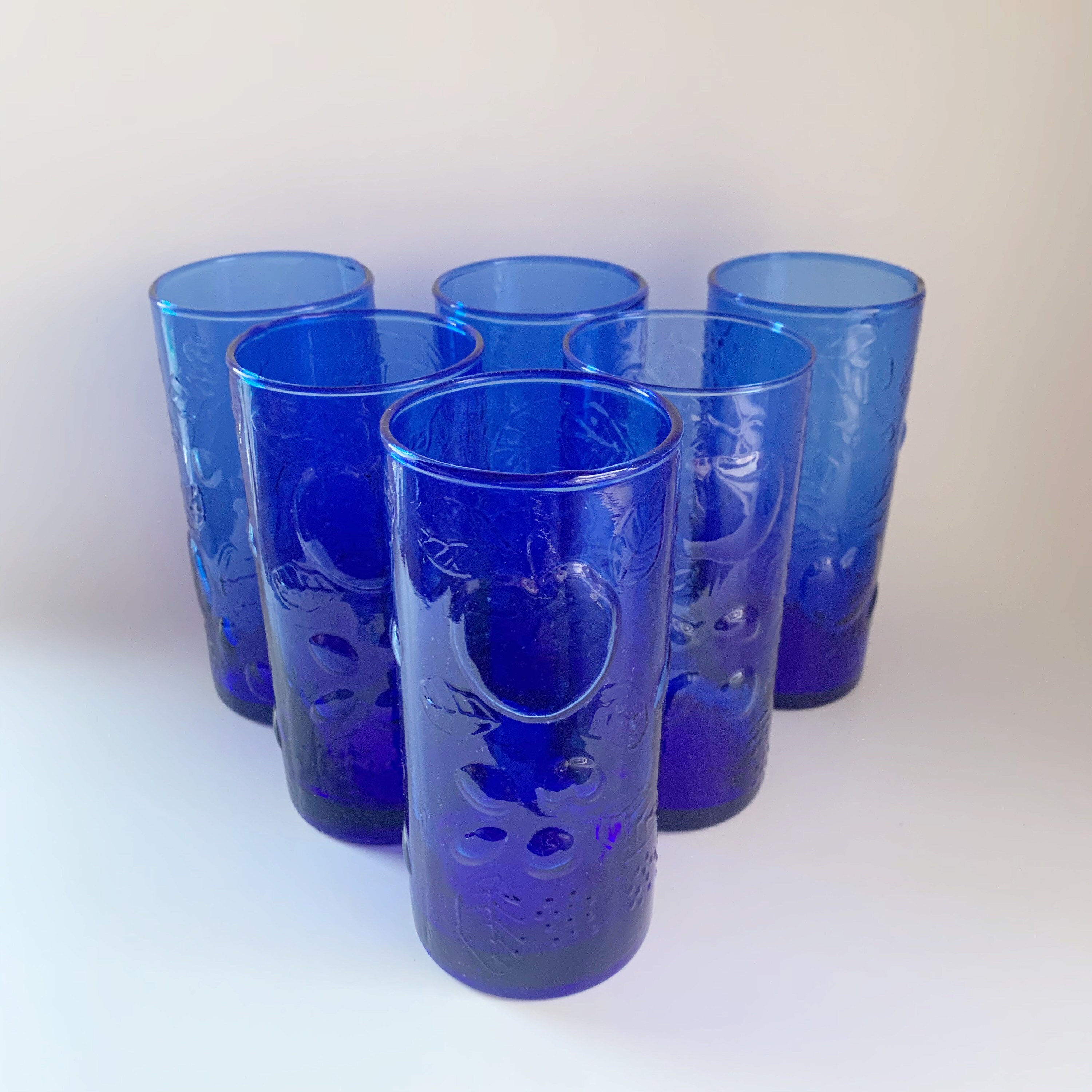 Set of 6 Libbey Blue Glass Tumblers Raised Orchard Pattern 6 Etsy