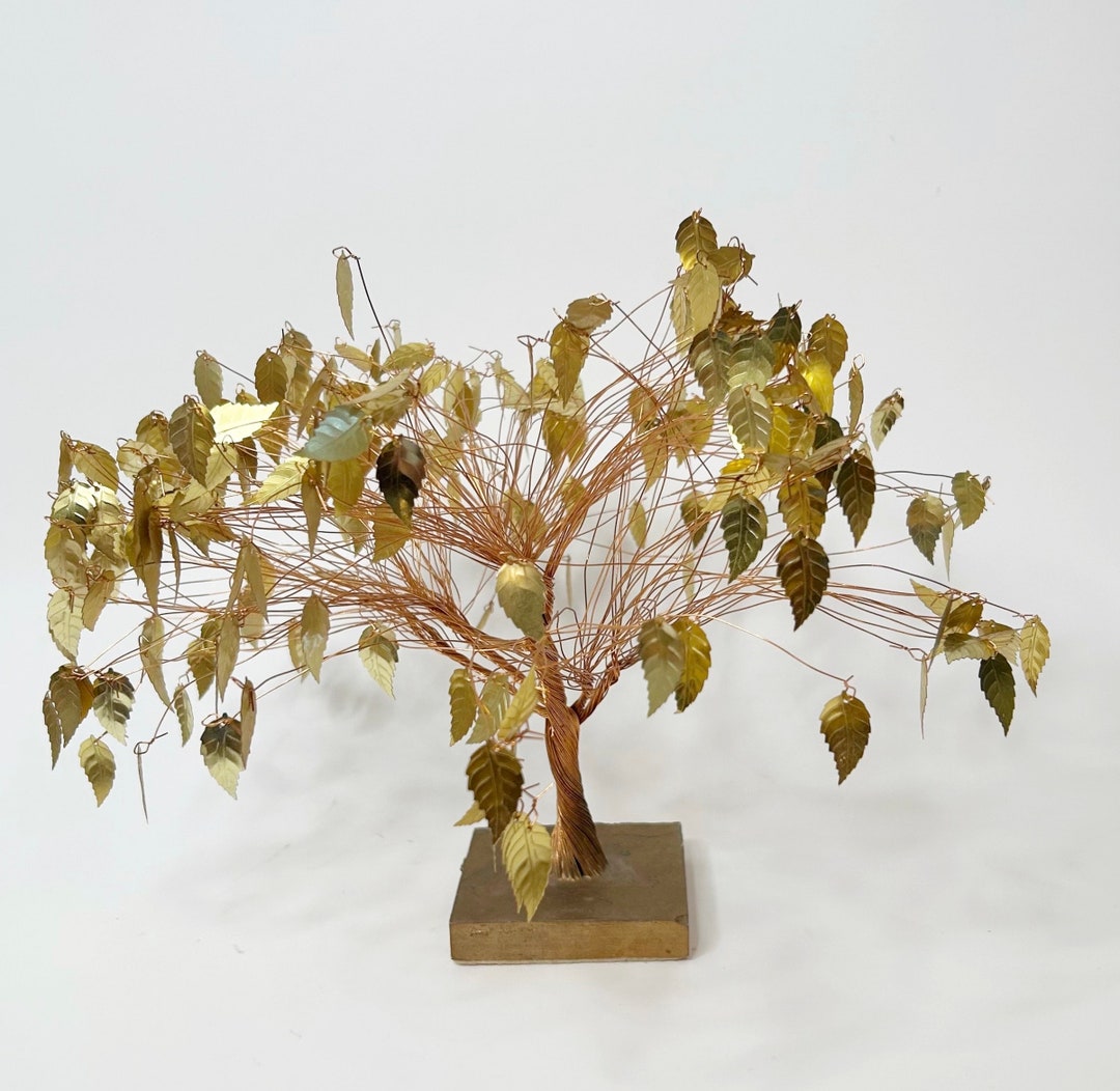 Vintage Brass Wire Tree With Bead Leaves, Art, Sculpture, Decor. Etsy