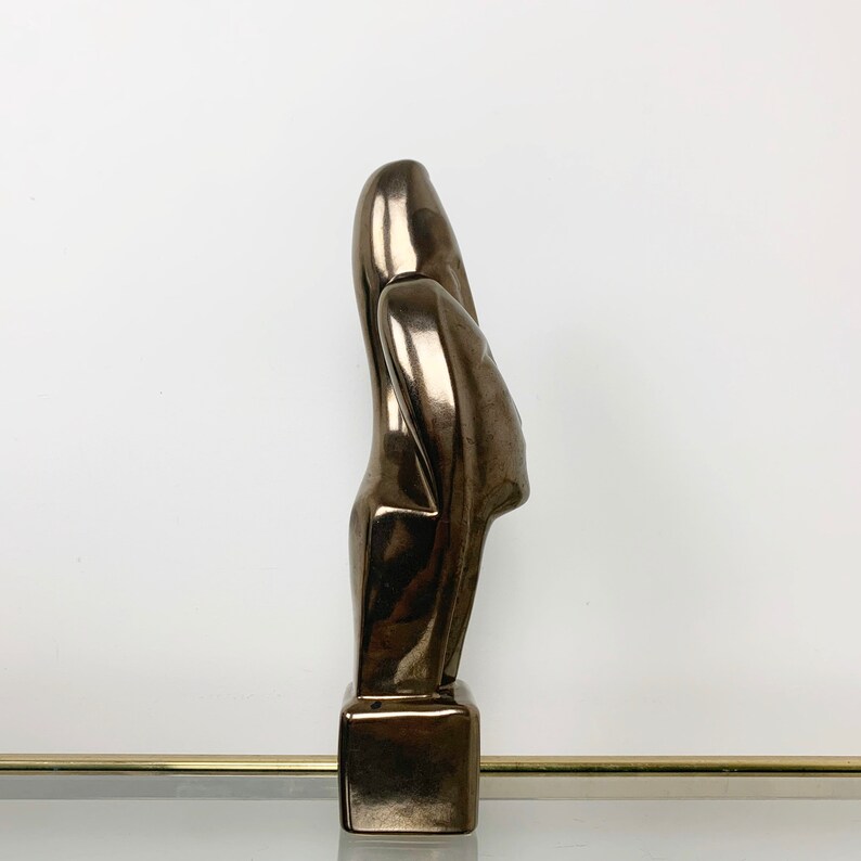 Vintage Love Couple Faces Mid Century Modern Sculpture Bronze image 2