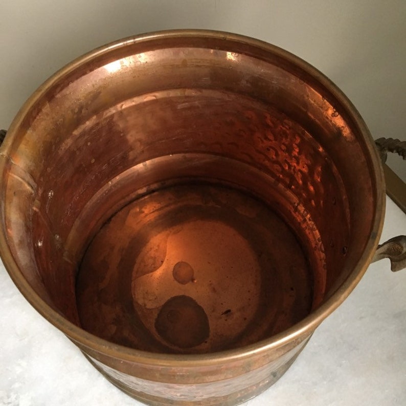 Bohemian, Boho Vintage Hammered Copper Brass Lion Head Planter Pot 7.5 Diameter