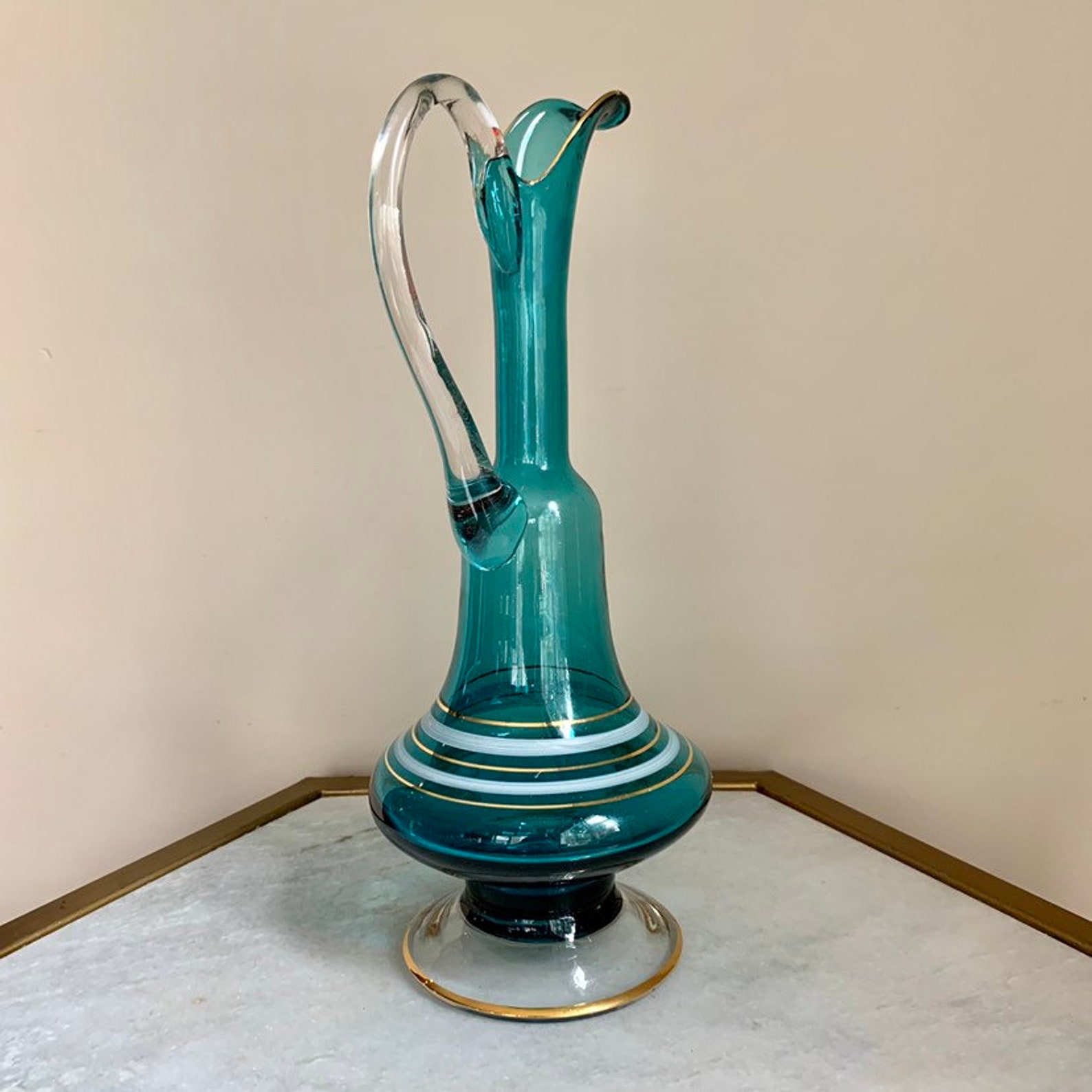 Vintage Blue Glass Decanter Set With 4 Liquor Cordial Glasses Etsy