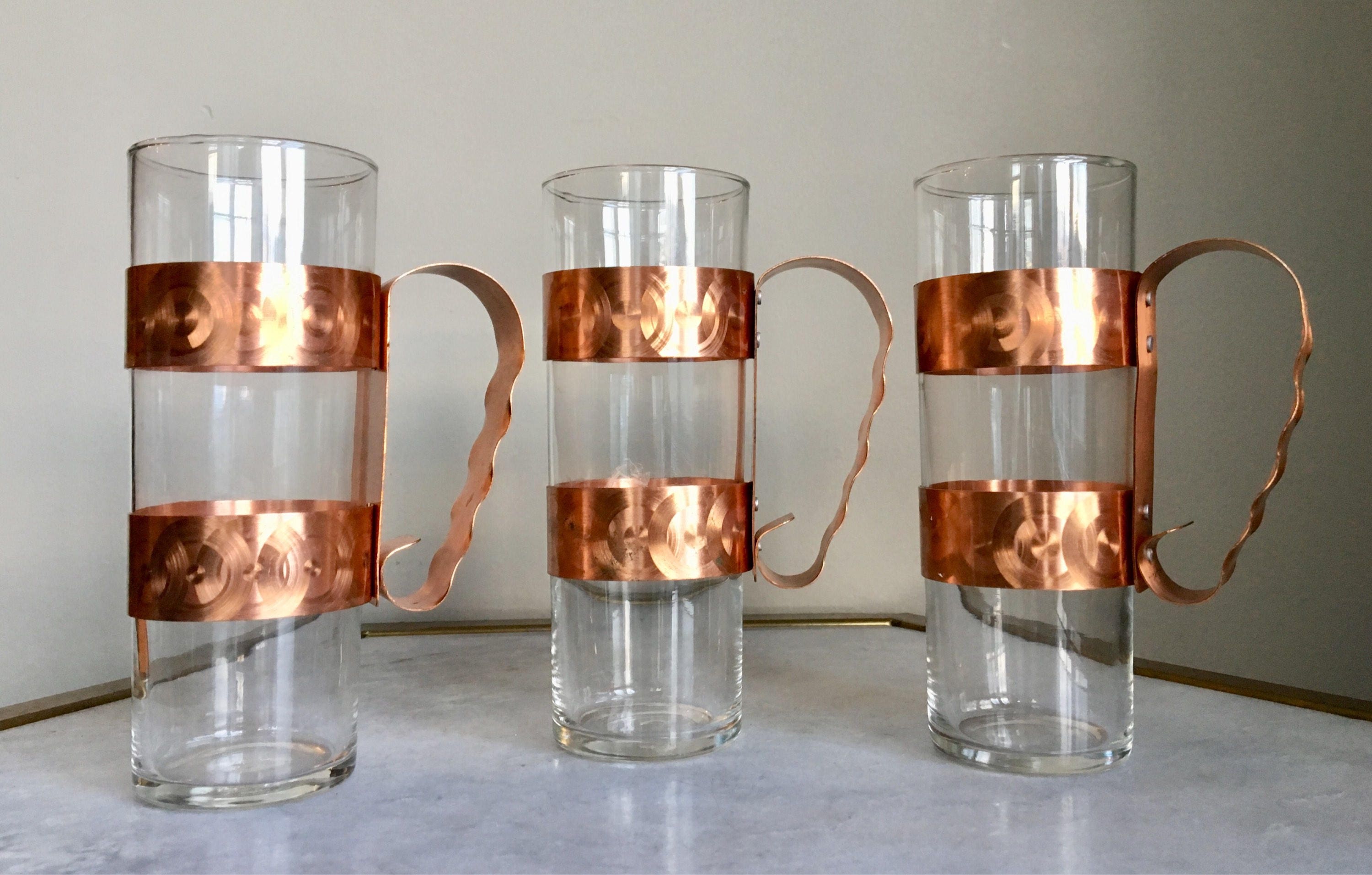 Mid Century Copper Wrapped Glasses Set Of 3 Mid Century Etsy