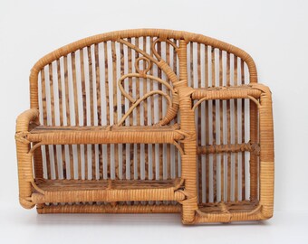 Vintage Rattan Wall Mount Shelf, Boho, Bohemain, Jungle, Jungalow.
