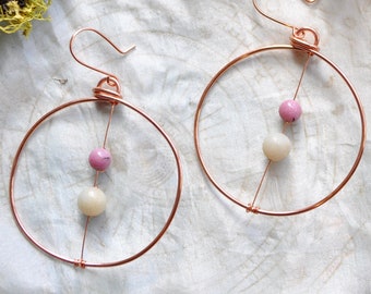 Large Hoops - Rhodonite and Aventurine Earrings