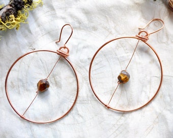 Large Hoops - Tiger's Eye Earrings