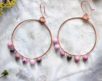 Large Hoops - Rhodonite Earrings