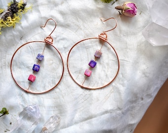 Large Hoops - Purple Howlite Earrings