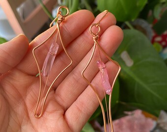 Pink Aura Quartz Star Drop Earrings