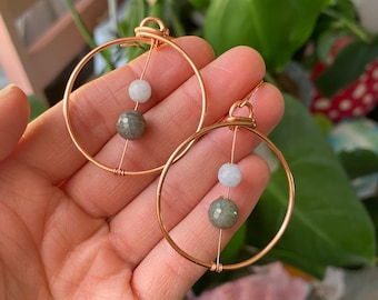 Mini Hoops - Chalcedony and Labradorite Earrings