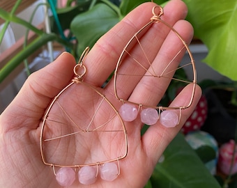 Rose Quartz Bead Portal Earrings