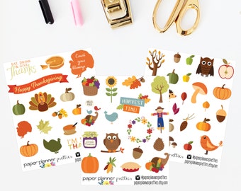 Thanksgiving automne ensemble récolte automne planificateur autocollants encrier presse Livewell Erin Condren prune papier planificateur Halloween citrouilles tarte Turquie