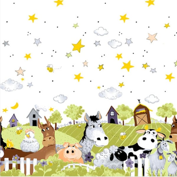 Animal Fabric, Farm Fabric, Barnyard Buddies, Horse Fabric, Double Border Fabric, Susybee, SB20323-815 Lime