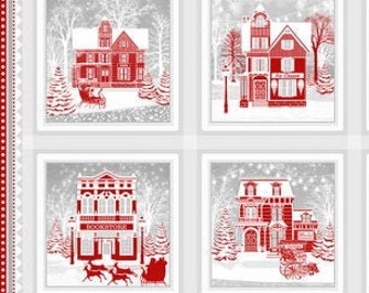 Christmas Fabric, Holiday Lane, Christmas Panel, Fabric Panel, Winter Fabric, Winter Village Fabric, Holiday Fabric, by Henry Glass, 9620-89