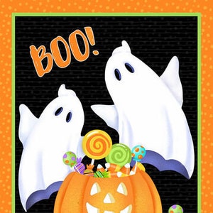 Halloween Fabric, Halloween Panel, Panel Fabric, Ghost Fabric, Glow Ghosts, Glow in the Dark Halloween Fabric, by Henry Glass 9609PG-39