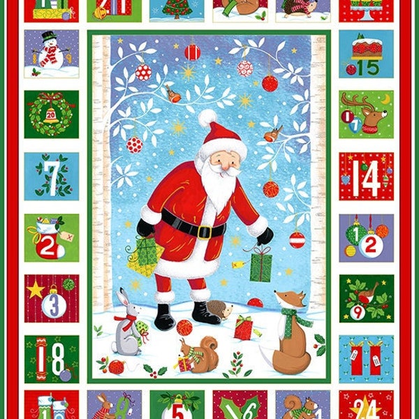 Christmas Fabric, Santa Fabric, Advent Calendar Fabric, Merry Christmas, Santa Advent Calendar, Santa Clause Fabric, by Andover, 2486-1