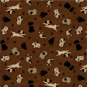 Dog Fabric, Pet Fabric, A Dogs Life, Paw Print Fabric, Dogs on Brown Fabric, by Clothworks, Y3363-14