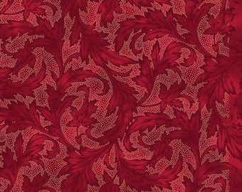 Christmas Fabric, Holiday Wishes, Gold Metallic Fabric, Damask Gold Fabric, Scarlet Gold Fabric, Hoffman California Fabrics, U7768-78G