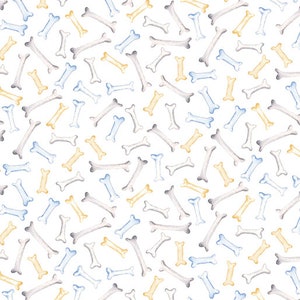 Dog Fabric, Pet Fabric, Dog Bone Fabric, Think Pawsitive, Dog Bones on White, by Benartex, 09732-09