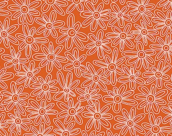 Orange Floral Fabric, Daisy Fabric, Century Prints Sugar Pop, Two Tone Floral Fabric, Color Paprika, by Andover, CS39-Paprika