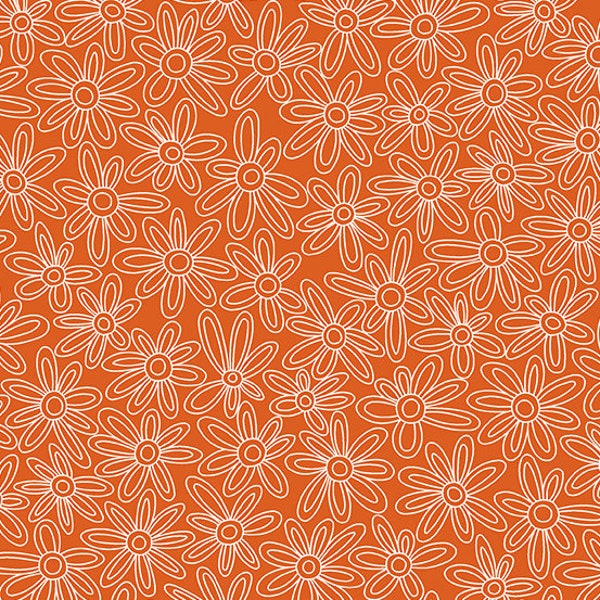 Floral Fabric, Daisy Fabric, Orange Fabric, Century Prints Sugar Pop, Two Tone Floral Fabric, Color Paprika, by Andover, CS39-Paprika