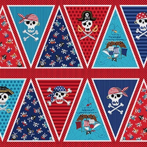 Pirate Fabric, Pirate Panel, Skull Panel, Pirate Bunting, Bunting Fabric, Skull and CrossBones Panel, Kids Fabric, by Andover, 2435-1
