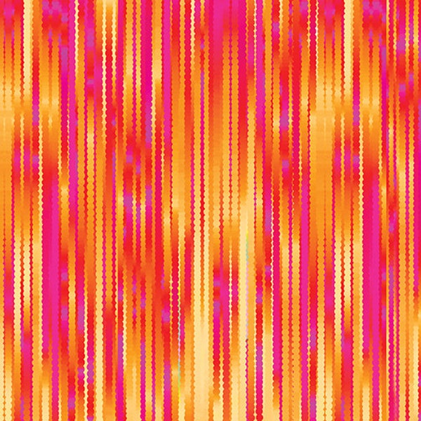 Striped Fabric, Luminous Blooms, Luminous Brushstrokes Orange and Pink, Orange Striped Fabric, Benartex, 12479-28