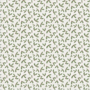 Tissu de Noël, tissu d'hiver, tissu houx, carte postale de Noël, tissu houx crème clair, par Clothworks, Y3514-2